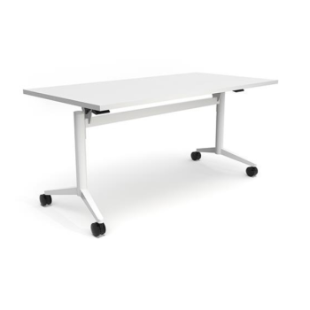 white table with white legs on wheels